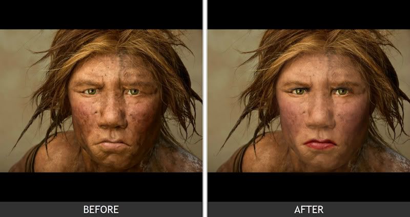 Neanderthal can't make fire photo: Neanderthal Woman NeanderthalBeforeAfter2.jpg