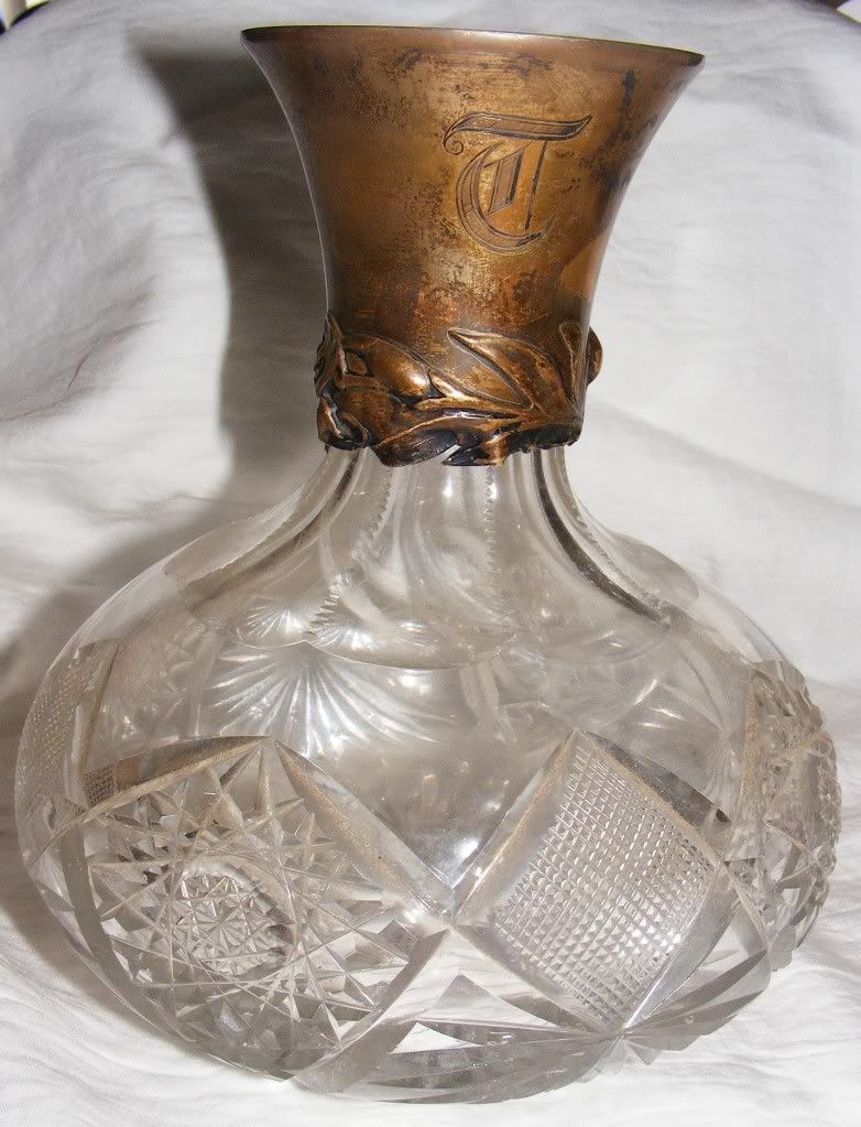Sterling (cross mark) 922 F 9251000 Fine lead crystal Vase
