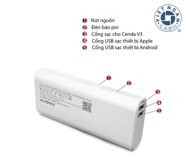 Pin dự phòng Cenda V3 10.000mA, chính hãng, bảo hành 12 tháng, sạc iPhone 5 5 lần - 2