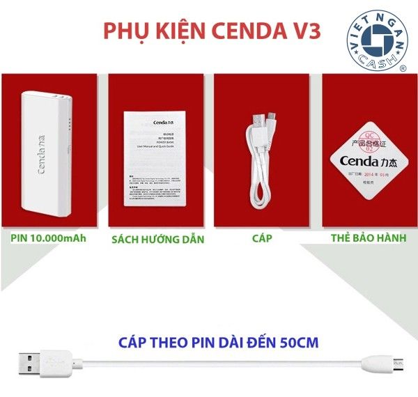 Pin dự phòng Cenda V3 10.000mA, chính hãng, bảo hành 12 tháng, sạc iPhone 5 5 lần - 8