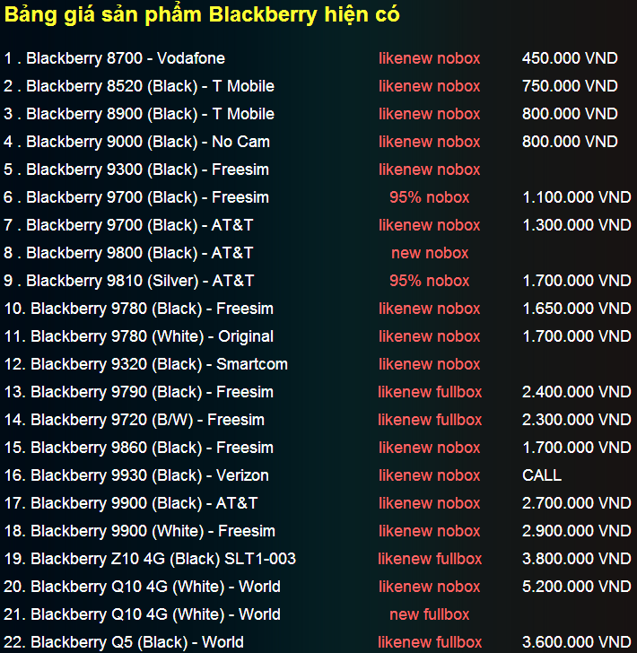 BlackBerry Q10, Z10 Brandnew nguyên seal/ 99, 993, 986, 979, 936 likenew giá sốc.