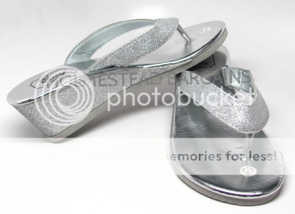 Metallic Silver Eva Wedge Glitter Flip Flops Thongs Sandals Size 10