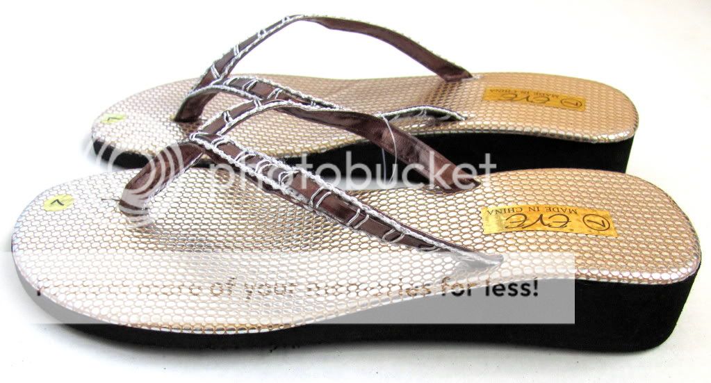 Ladies EVA Wedge Sandals Thongs Flip Flops Metallic Strap Sizes 5   10 