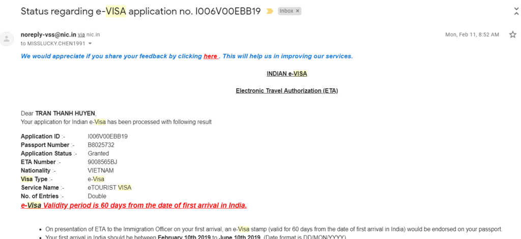 Visa Ấn Độ online | kết quả