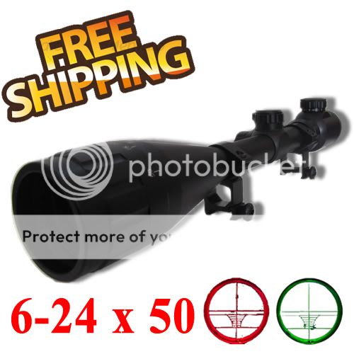 NEW TACTICAL 6 24x50 RED/GREEN MIL DOT QUALITY SNIPER RIFLE SCOPE w 