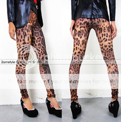 Womens Leggings Tight Pants Vintage Brown Leopard Print #318  