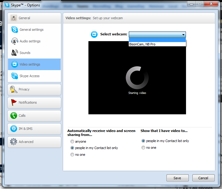 bisoncam nb pro msi skype wont detect